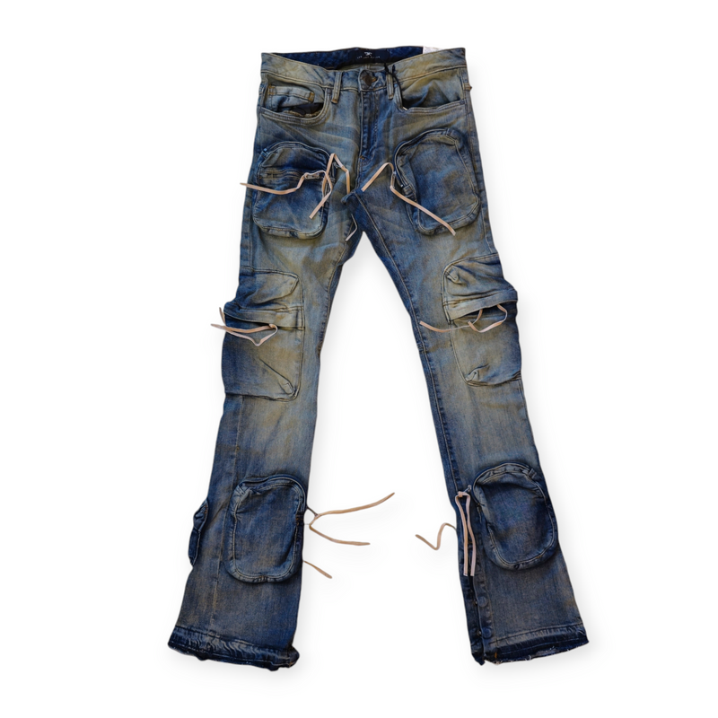 MARTIN STACKED JEANS WITH 3D CARGO POCKOTS-DESERT STORM