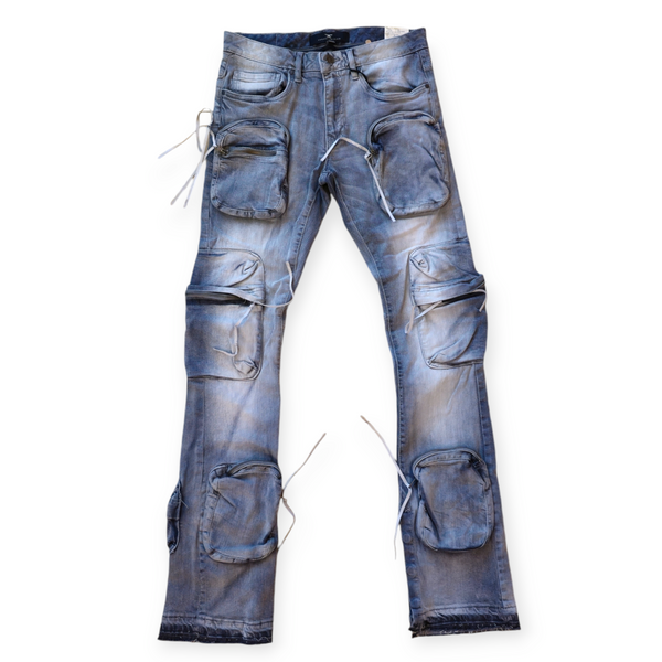 MARTIN STACKED JEANS WITH 3D CARGO POCKOTS-CEMENT WASH