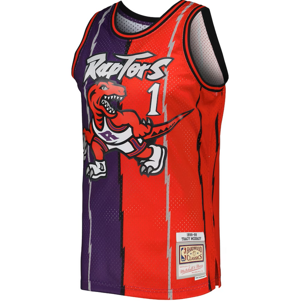 Men's Toronto Raptors Tracy McGrady Mitchell & Ness Purple/Red Hardwood Classics 1998-99 Split Swingman Jersey