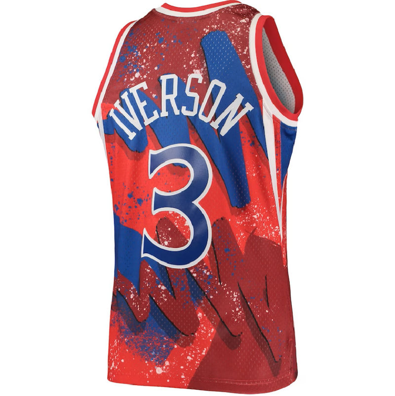 Men's Philadelphia 76ers Allen Iverson Mitchell & Ness Red Hardwood Classics 1996-97 Hyper Hoops Swingman Jersey