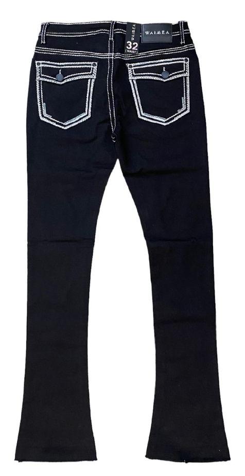 JET BLACK W/WHITE STICTH STACKED DENIM