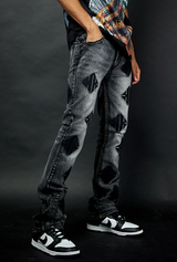 KND4883 M.GREY - EMBROIDERY STACKED JEANS