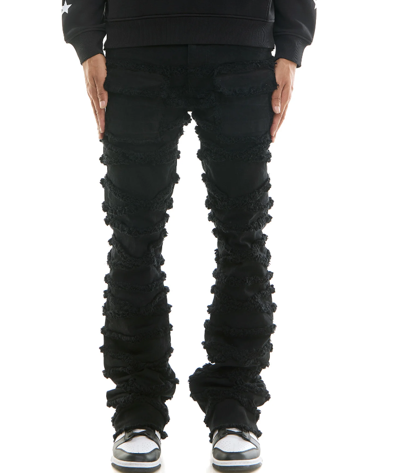 KND4737 JET BLACK - DISTRESSED POCKET JEANS
