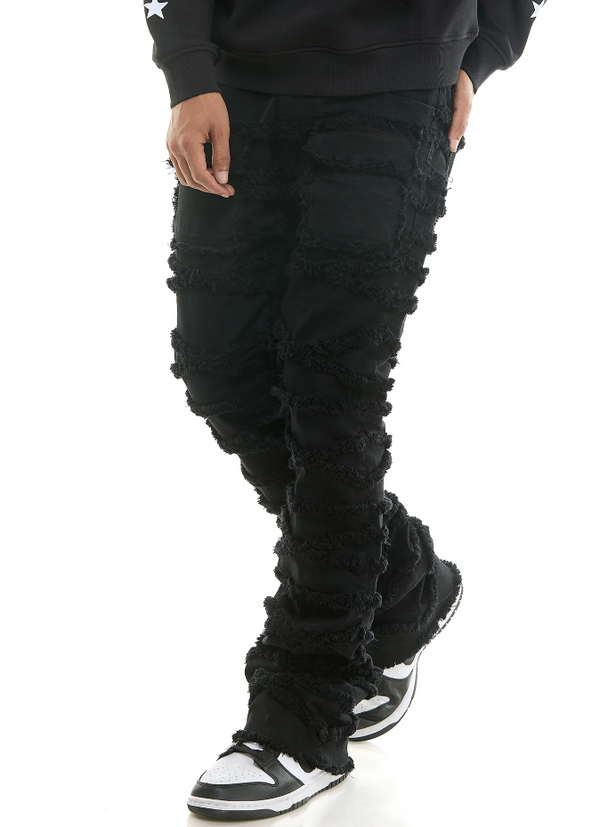 KND4737 JET BLACK - DISTRESSED POCKET JEANS