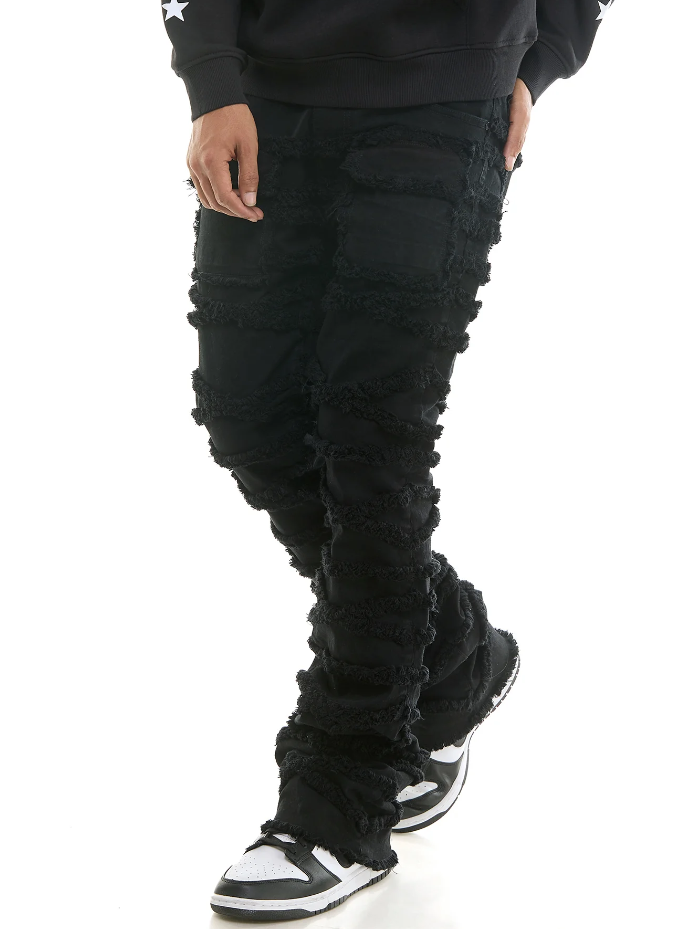 KND4737 JET BLACK - DISTRESSED POCKET JEANS