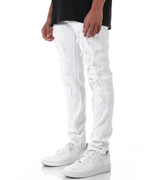 KNB3145 WHITE - PATCHED DISTRESS SKINNY PANTS