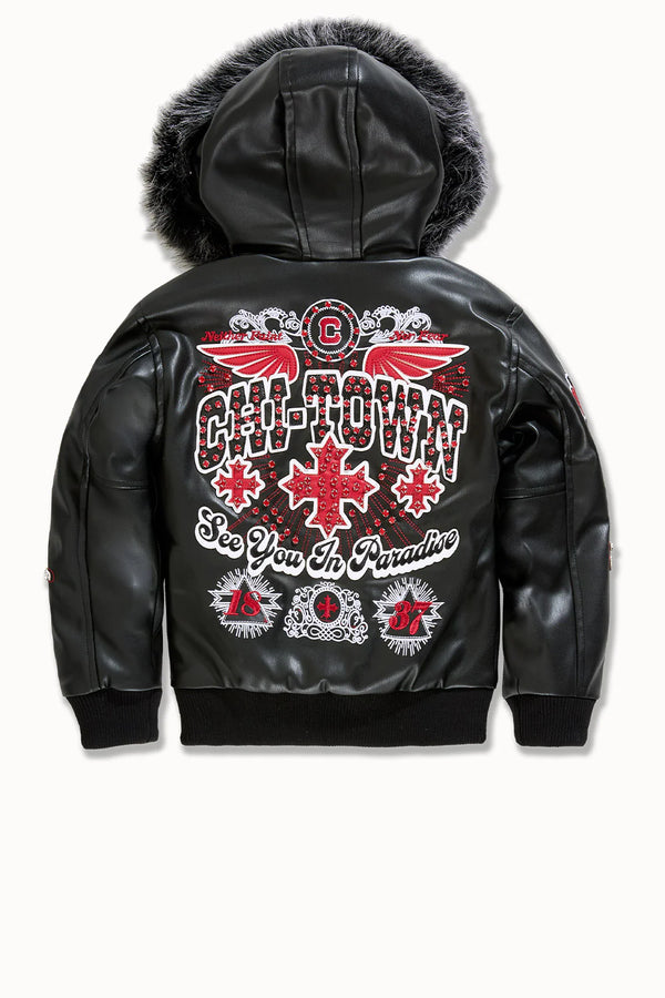 Kids Windy City Hooded Bomber Jacket (Black)