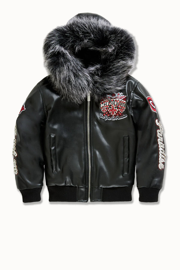 Kids Windy City Hooded Bomber Jacket (Black)