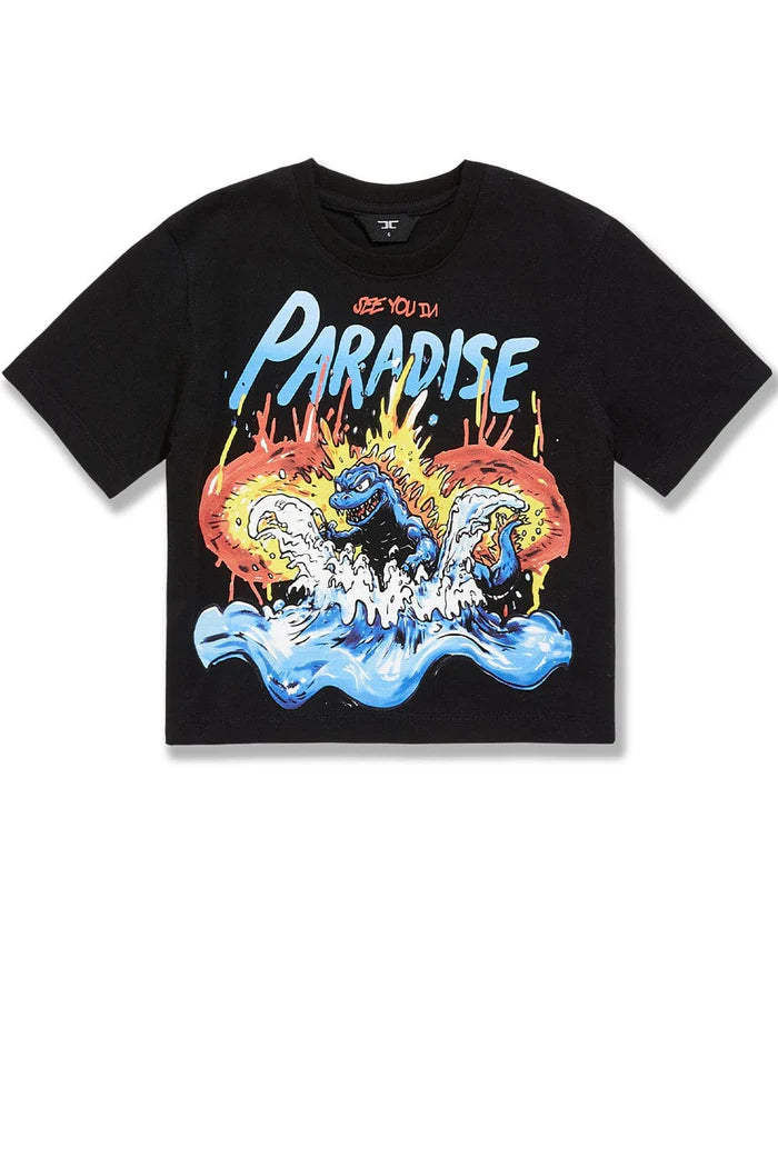 Kids Sea Monster Cropped Boxy T-Shirt - Black