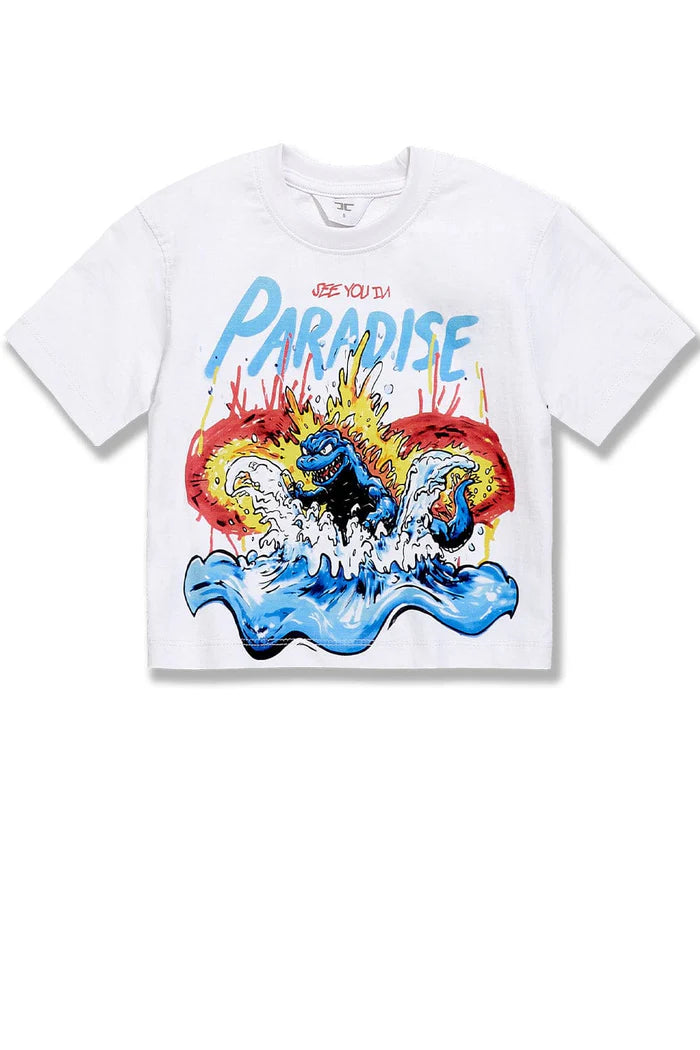 Kids Sea Monster Cropped Boxy T-Shirt - White