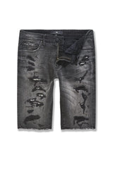 DENIM SHORTS W SHREDS-BLACK SHADOW