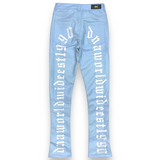 DNA PREMIUM (BABY BLUE/WHITE “WORLD WIDE HANDCRAFTED LEATHER Stacked PANT)