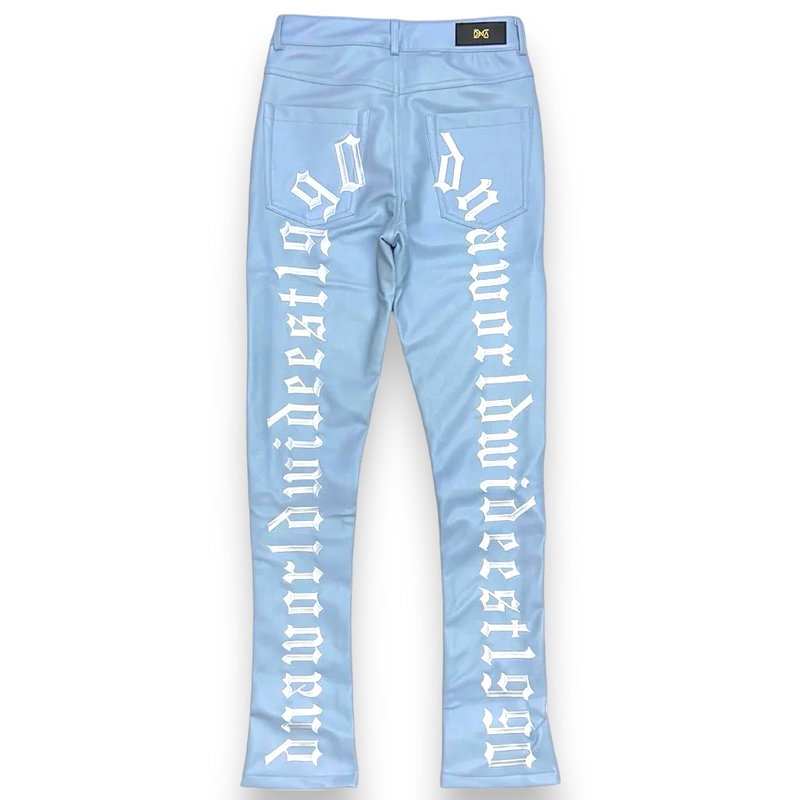 DNA PREMIUM (BABY BLUE/WHITE “WORLD WIDE HANDCRAFTED LEATHER Stacked PANT)