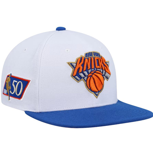 New York Knicks Mitchell & Ness Hardwood Classics NBA 50th Anniversary Snapback Hat - White/Blue