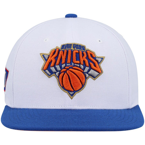 New York Knicks Mitchell & Ness Hardwood Classics NBA 50th Anniversary Snapback Hat - White/Blue