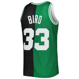 Men's Boston Celtics Larry Bird Mitchell & Ness Black/Kelly Green Hardwood Classics 1985-86 Split Swingman Jersey