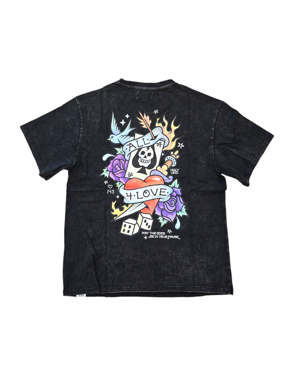 ALL 4 LOVE TEE - BLACK ACID WASH