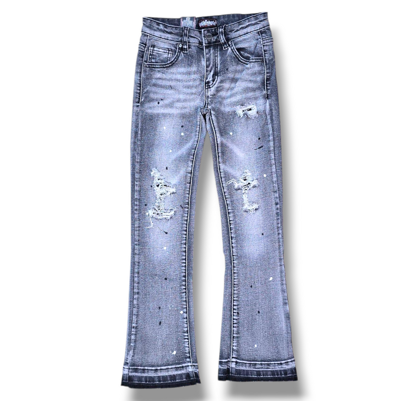 KIDS RIP N REPAIR GREY WASH WITH BLACK STITCH