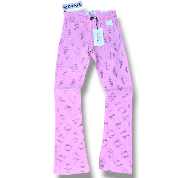 KIDS LIQUID CRYSTAL RIHENSTONE STACKED DENIM- PINK