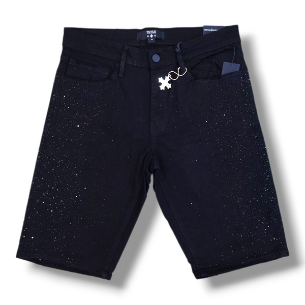 DENIM SHORTS W CRYSTALS -JET BLACK