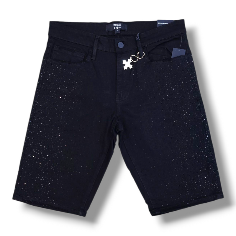DENIM SHORTS W CRYSTALS -JET BLACK