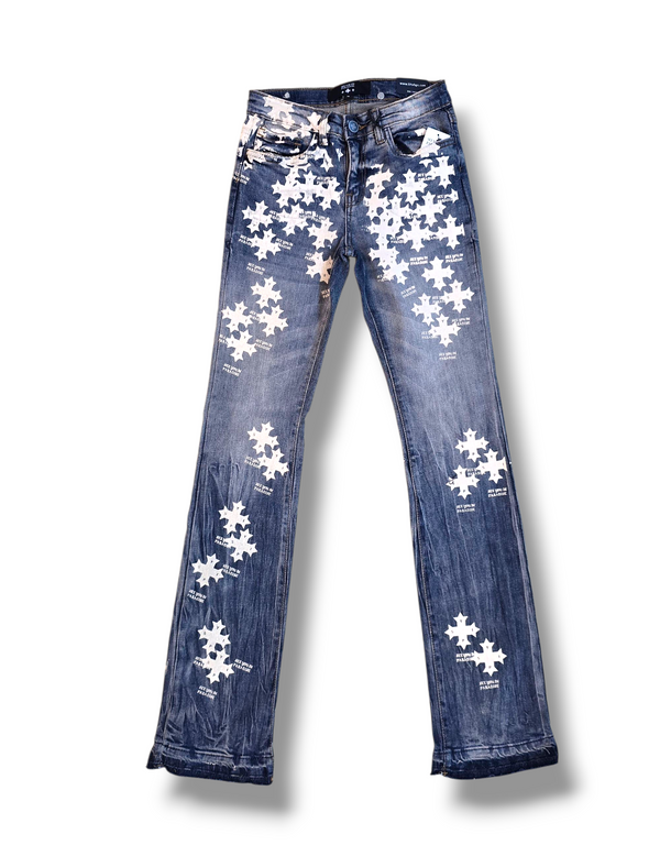 KIDS STAMPED PRINT STACKED JEANS-VINTAGE