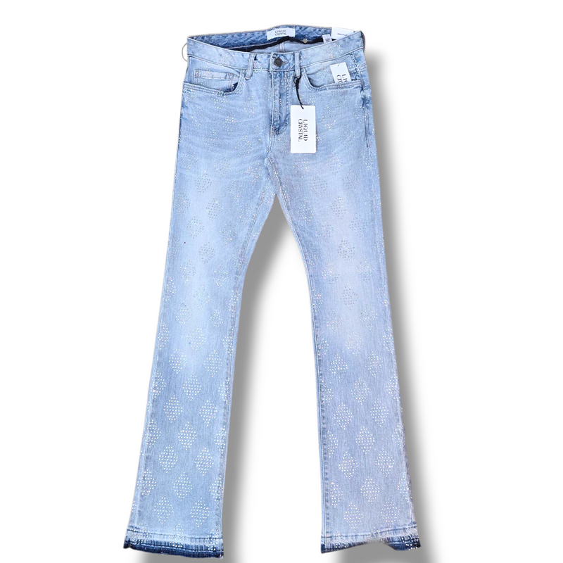 LIQUID CRYSTAL STACKED RIHNESTONE DENIM- ICED BLUE – No Limit