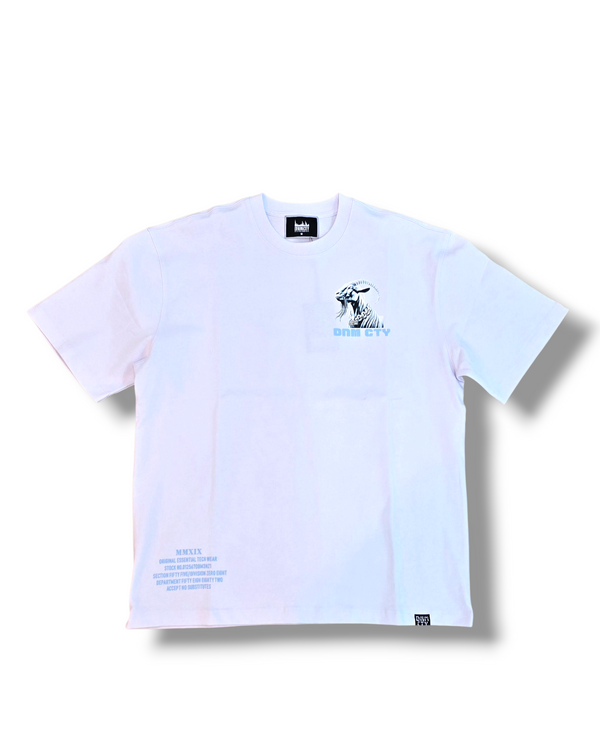 DNM-2503 WHITE & BABY BLUE - GOATEST OF ALL STONED OUT TSHIRT