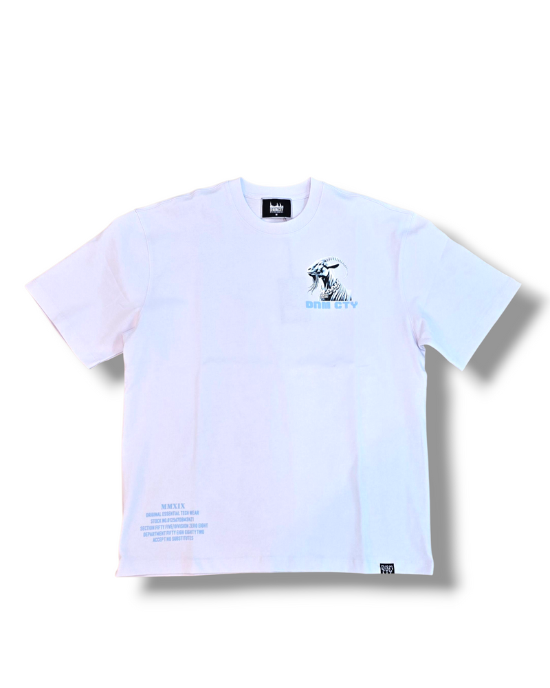 DNM-2503 WHITE & BABY BLUE - GOATEST OF ALL STONED OUT TSHIRT