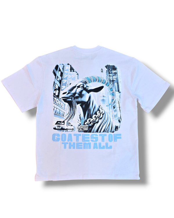 DNM-2503 WHITE & BABY BLUE - GOATEST OF ALL STONED OUT TSHIRT