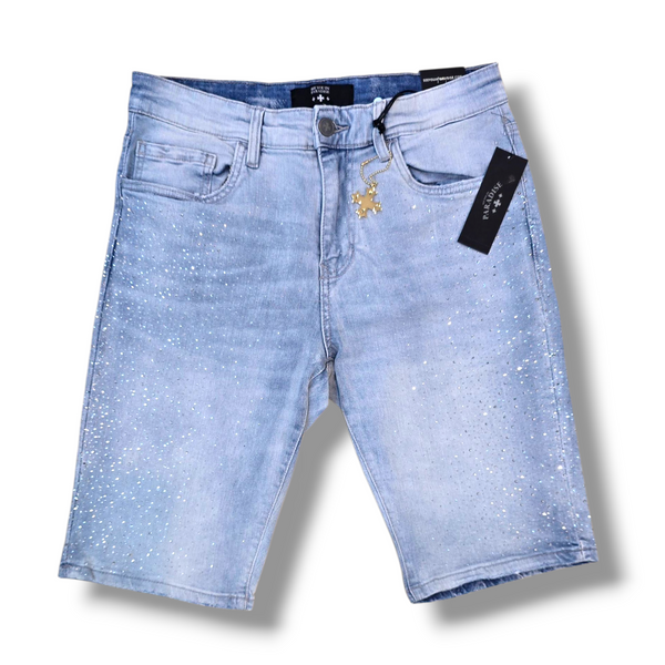 DENIM SHORTS W CRYSTALS - ICE BLUE