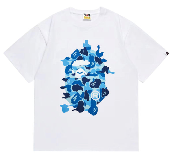 BAPE ABC BLUE CAMO REBUILD BIG APE HEAD TEE