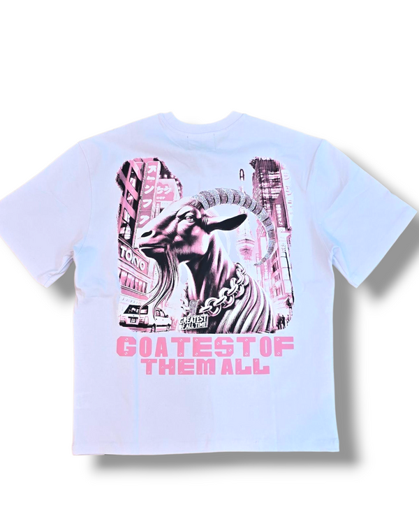 DNM-2503 WHITE & PINK - GOATEST OF ALL STONED OUT TSHIRT