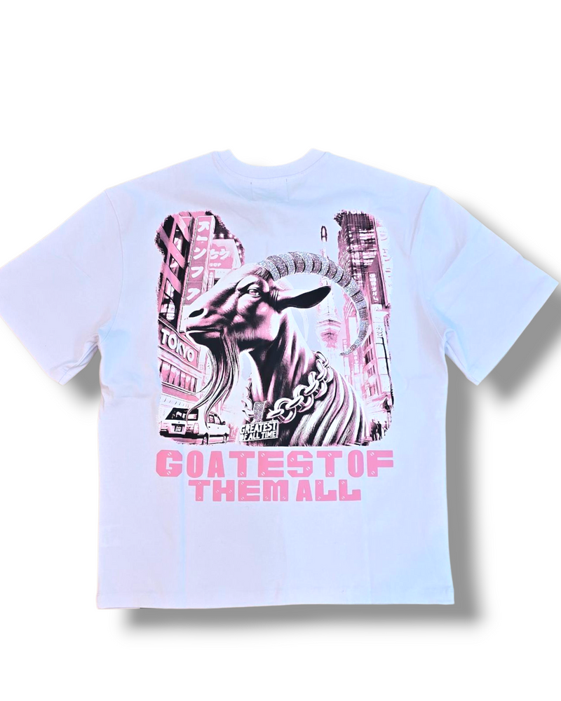 DNM-2503 WHITE & PINK - GOATEST OF ALL STONED OUT TSHIRT