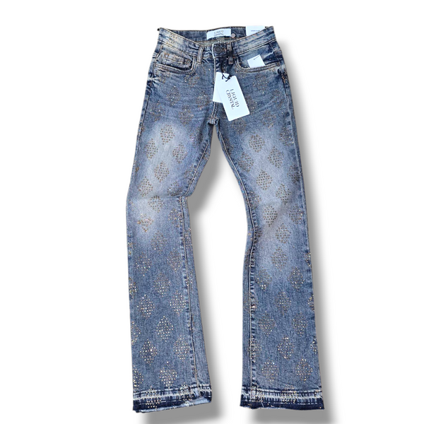 KIDS LIQUID CRYSTAL RIHENSTONE STACKED DENIM- DESERT