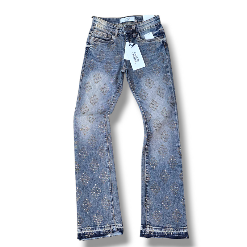 KIDS LIQUID CRYSTAL RIHENSTONE STACKED DENIM- DESERT