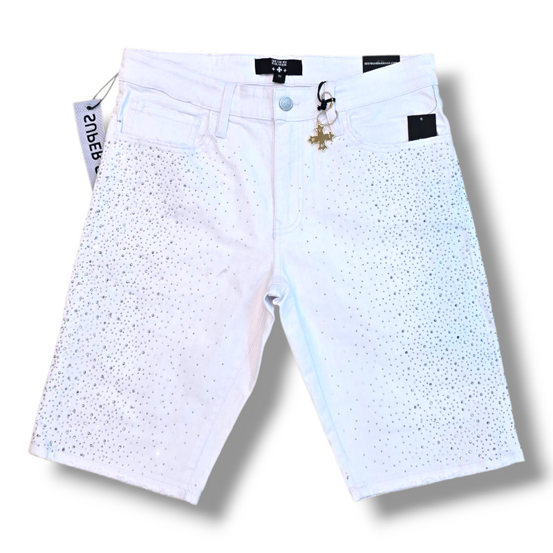 DENIM SHORTS W CRYSTALS -WHITE