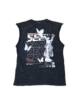 SEE FAR BEYOND SLEEVELESS TEE-BLACK ACID WASH