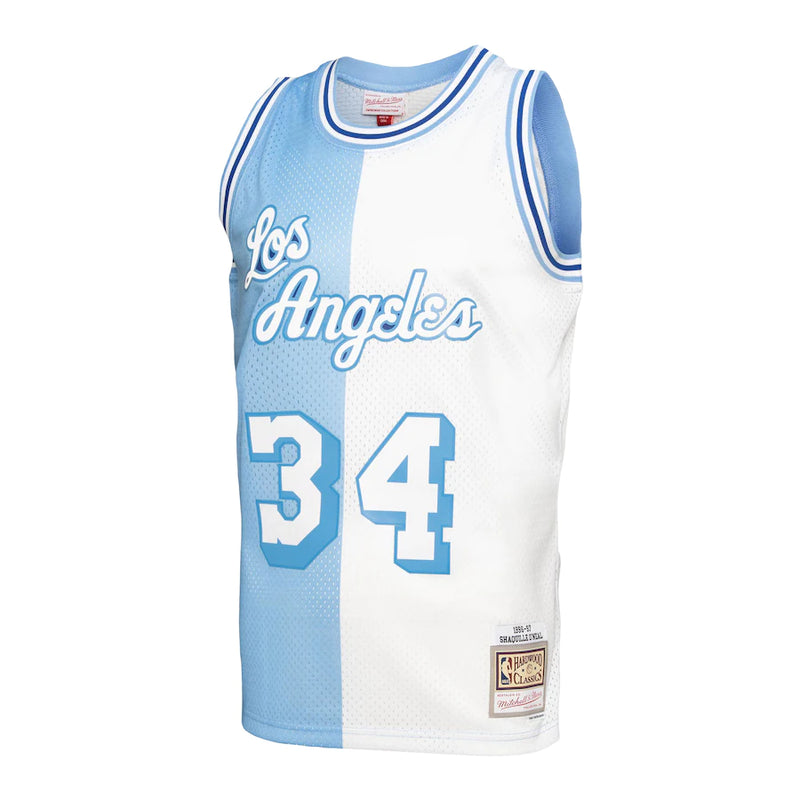 Men's Los Angeles Lakers Shaquille O'Neal Mitchell & Ness Powder Blue/White Hardwood Classics 1996-97 Split Swingman Jersey