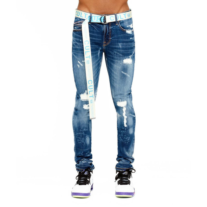 CULT PUNK SUPER SKINNY BELTED DENIM