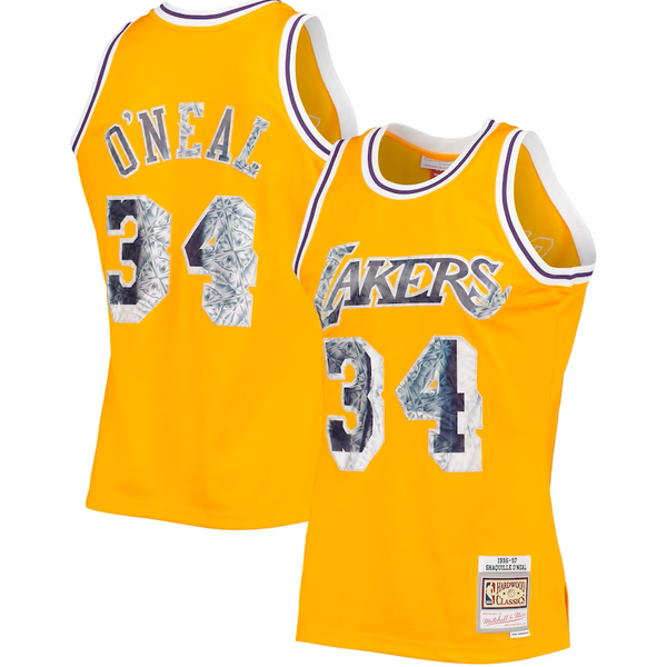 Men's Los Angeles Lakers Shaquille O'Neal Mitchell & Ness Gold 1996-97 Hardwood Classics NBA 75th Anniversary Diamond Swingman Jersey
