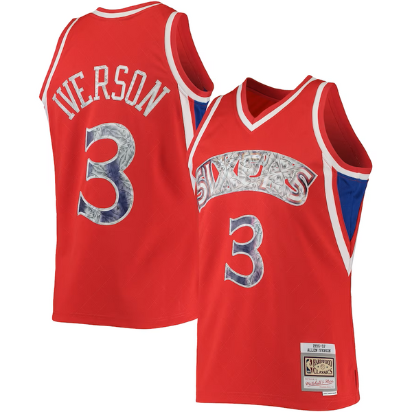 Men's Philadelphia 76ers Allen Iverson Mitchell & Ness Red 1996-97 Hardwood Classics NBA 75th Anniversary Diamond Swingman Jersey