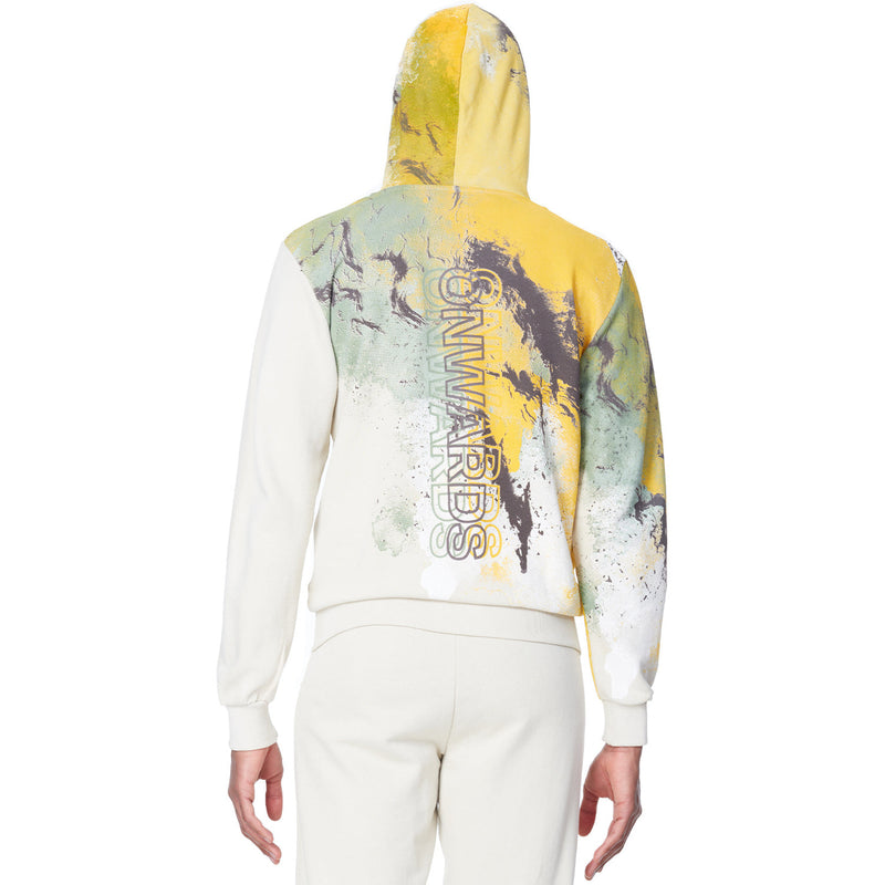 KNIT ABSTRACT AOP ZIP FRONT HOODED SWEATSHIRT